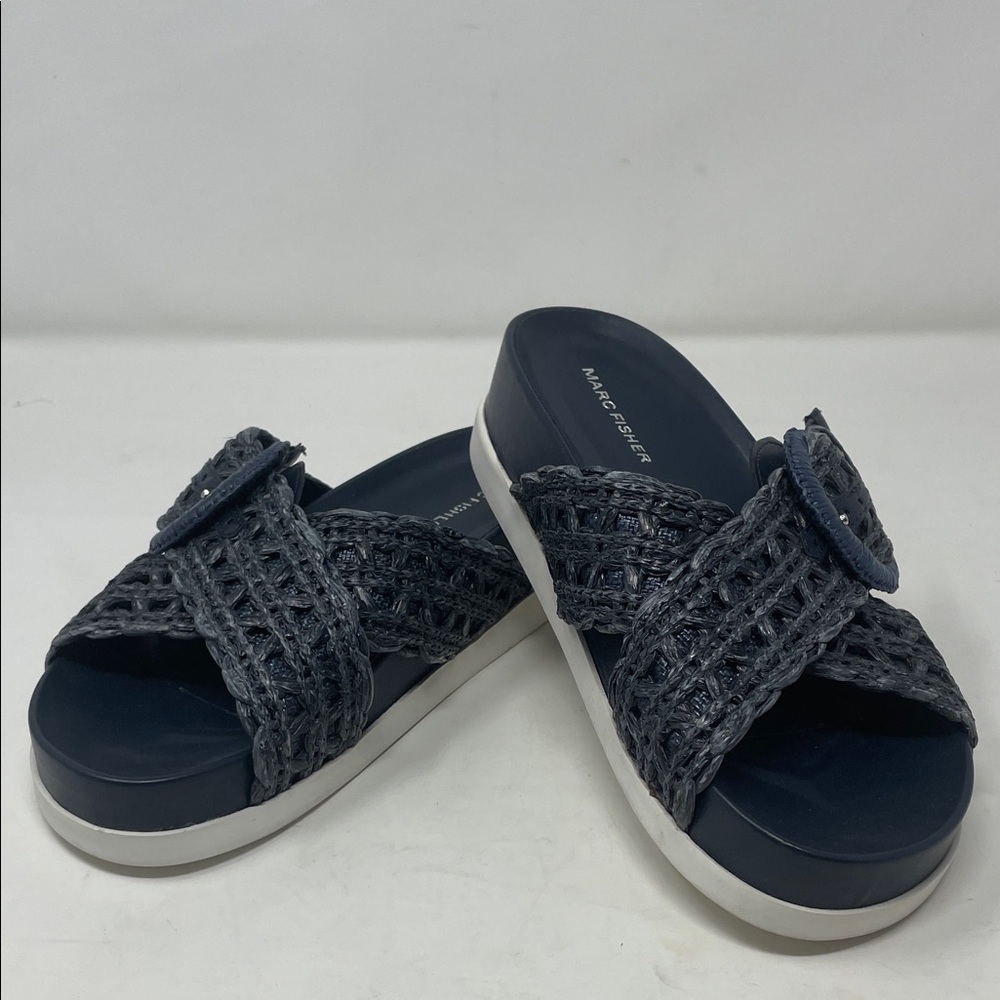 Marc Fisher Navy Woven Slide Sandals Size 6.5 Like New Condition